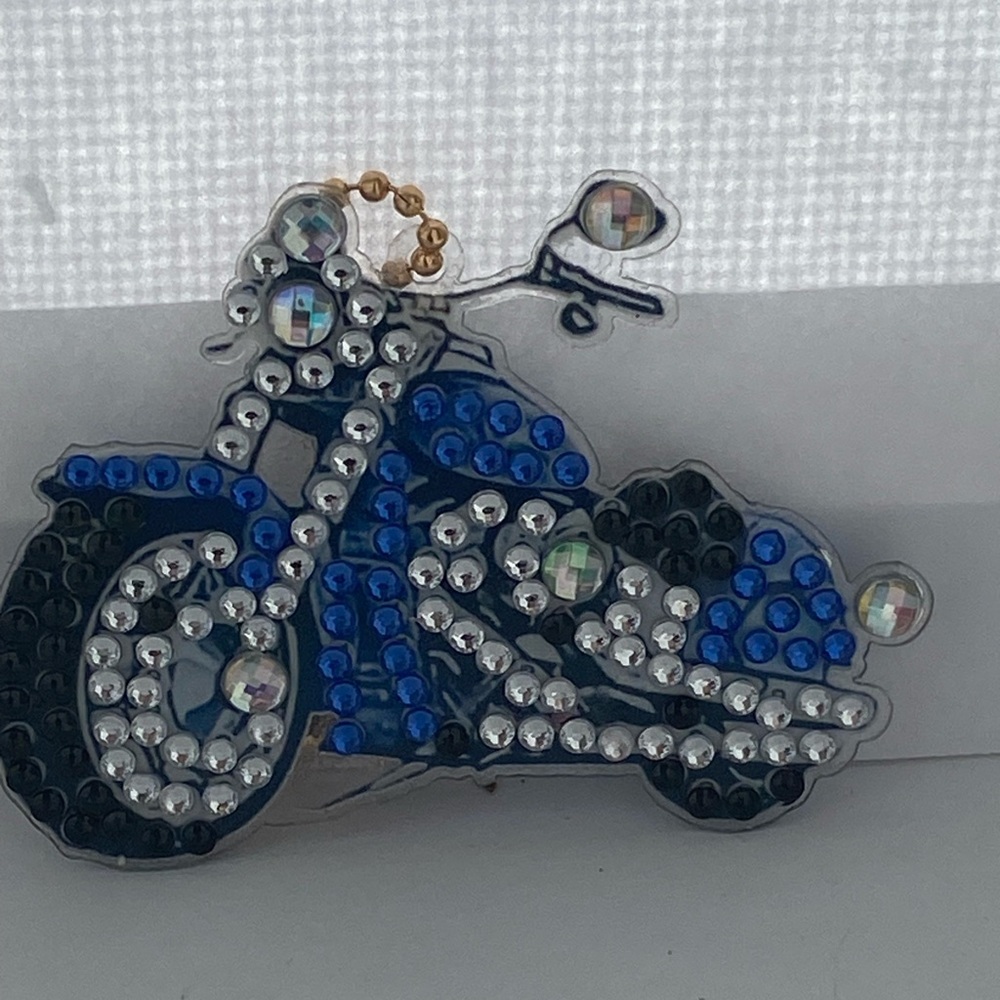 Handmade double sided diamond art Motorcycle Keychain
